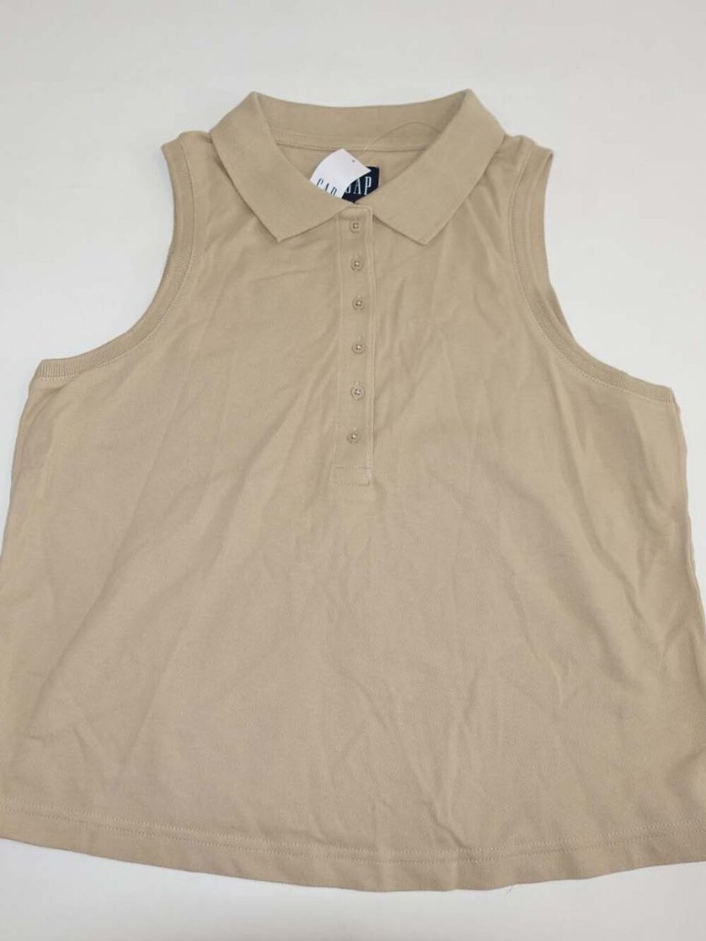 Gap Women's Cropped Pique Sleeveless Polo Shirt Medium NWT Beige Cotton M